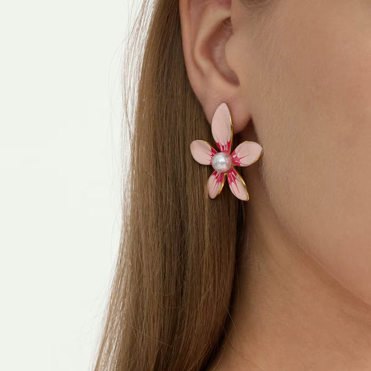 ARETES FLOR PERLA PINK