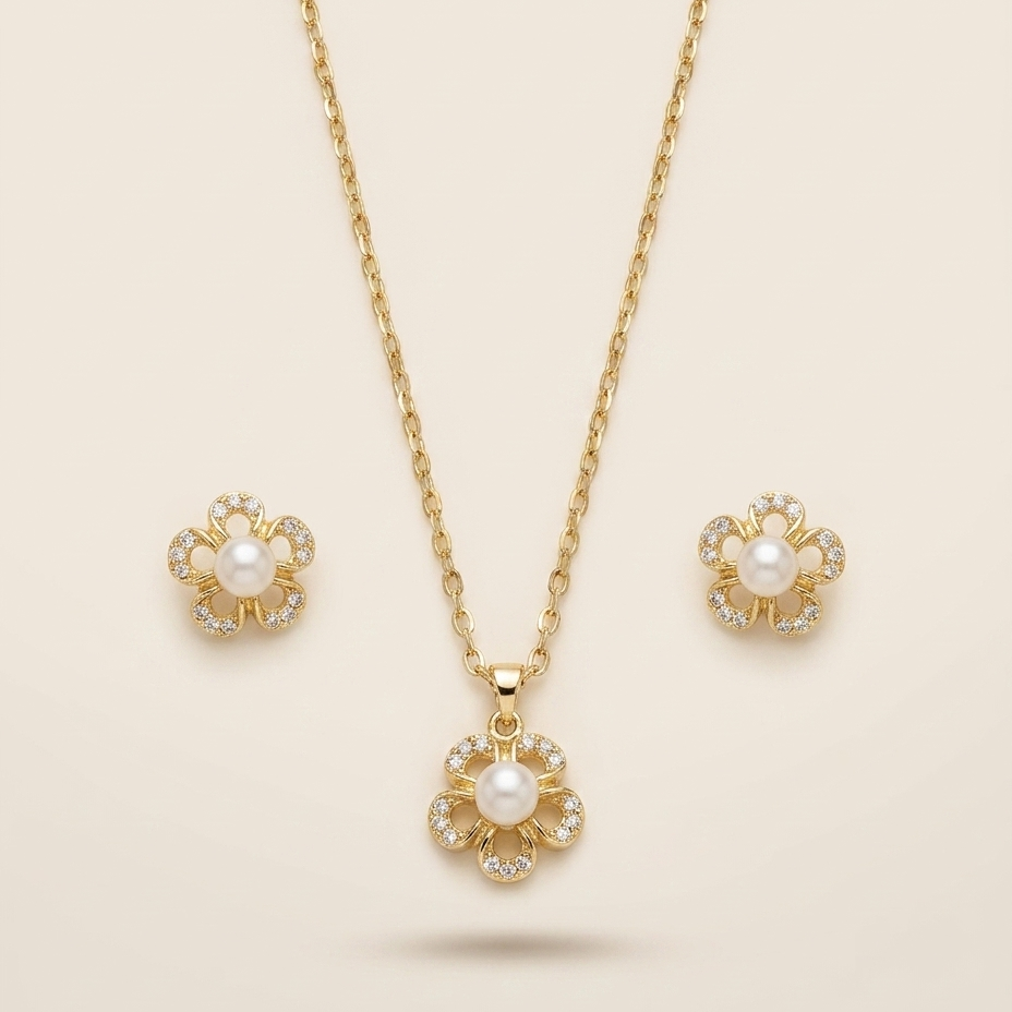 SET CADENA ARETES PERLA