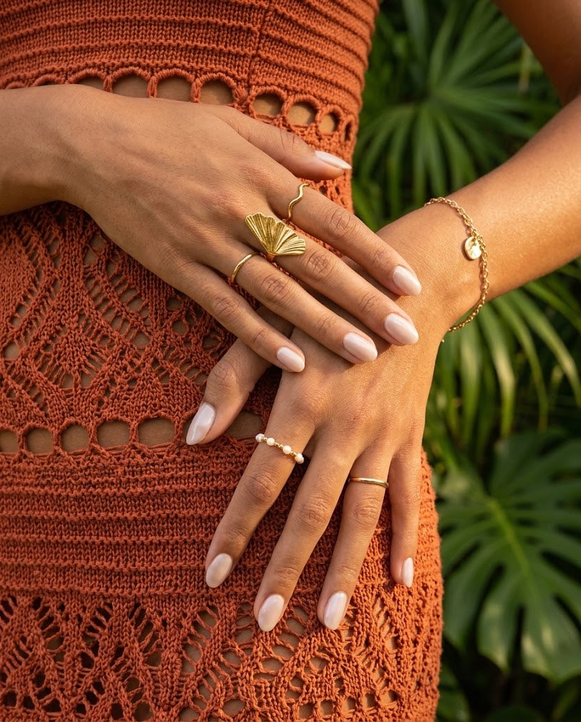Anillo en acero chapado en oro 18  ajustable 