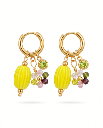 Aretes Candongas Multidijes Cristal Amarillo y Flores 18k | Amorisa Accesorios