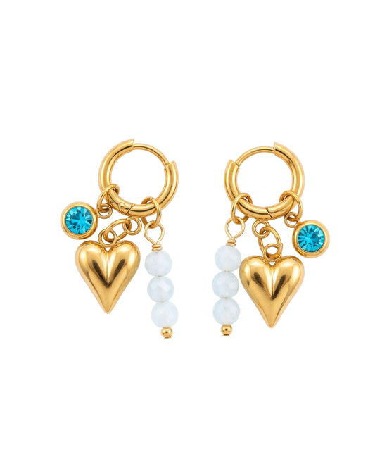 Aretes Candongas con Corazón y Dijes de Cristales 18k | Amorisa Accesorios