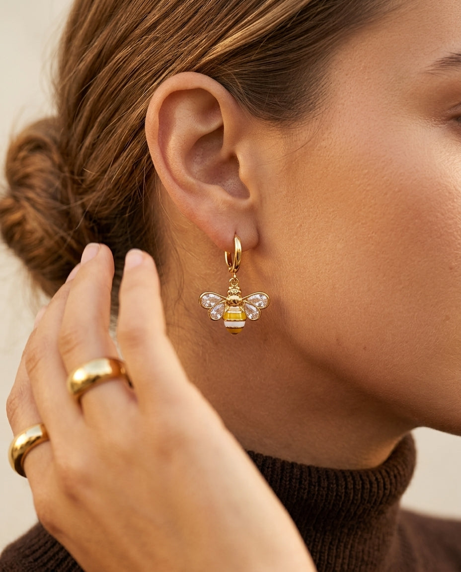 Aretes abeja en acero 