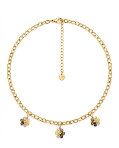 Collar de Eslabones Dorados con Flores Pastel 18k | Amorisa Accesorios