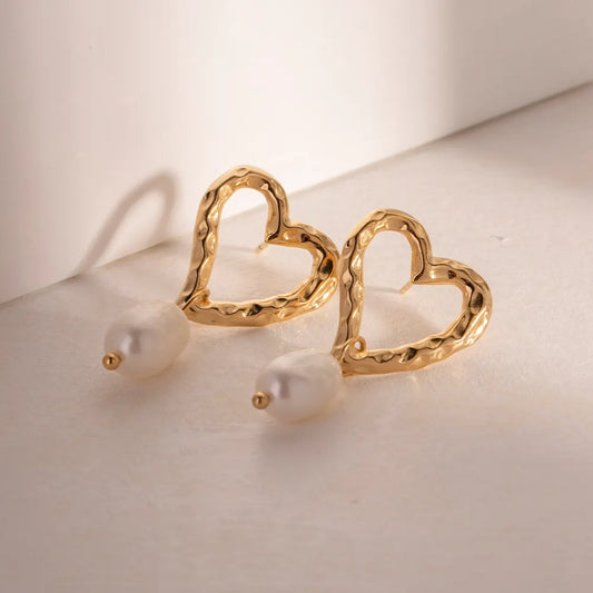 ARETES CORAZON PERLA