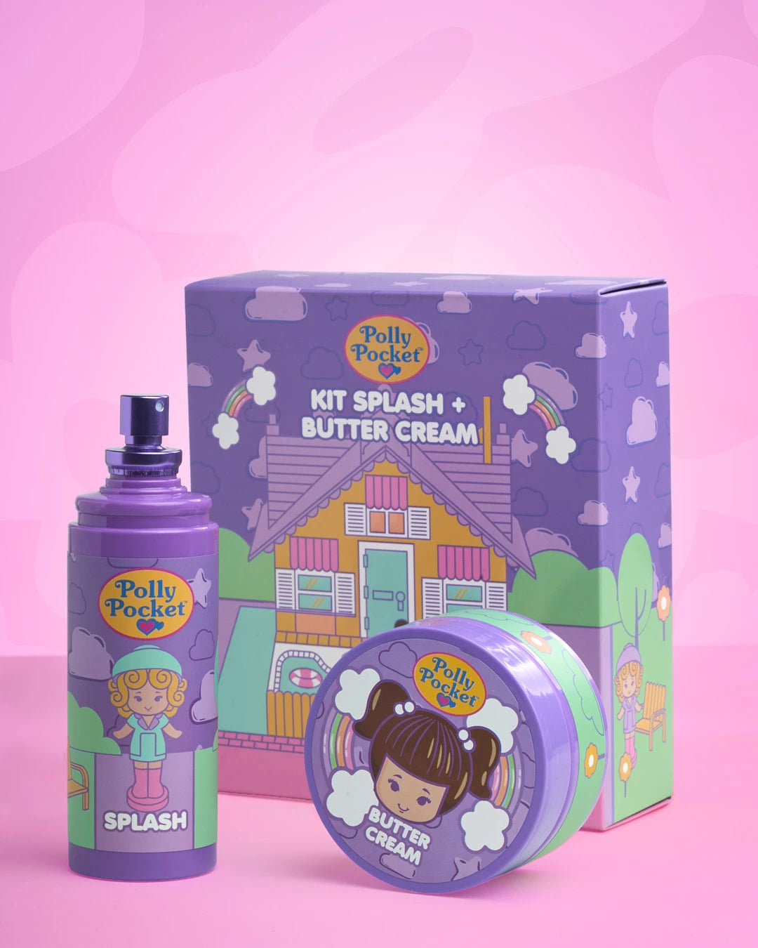 Kit Corporal Polly Pocket Trendy Morado Splash y Mantequilla con Brillo - Amorisa Accesorios