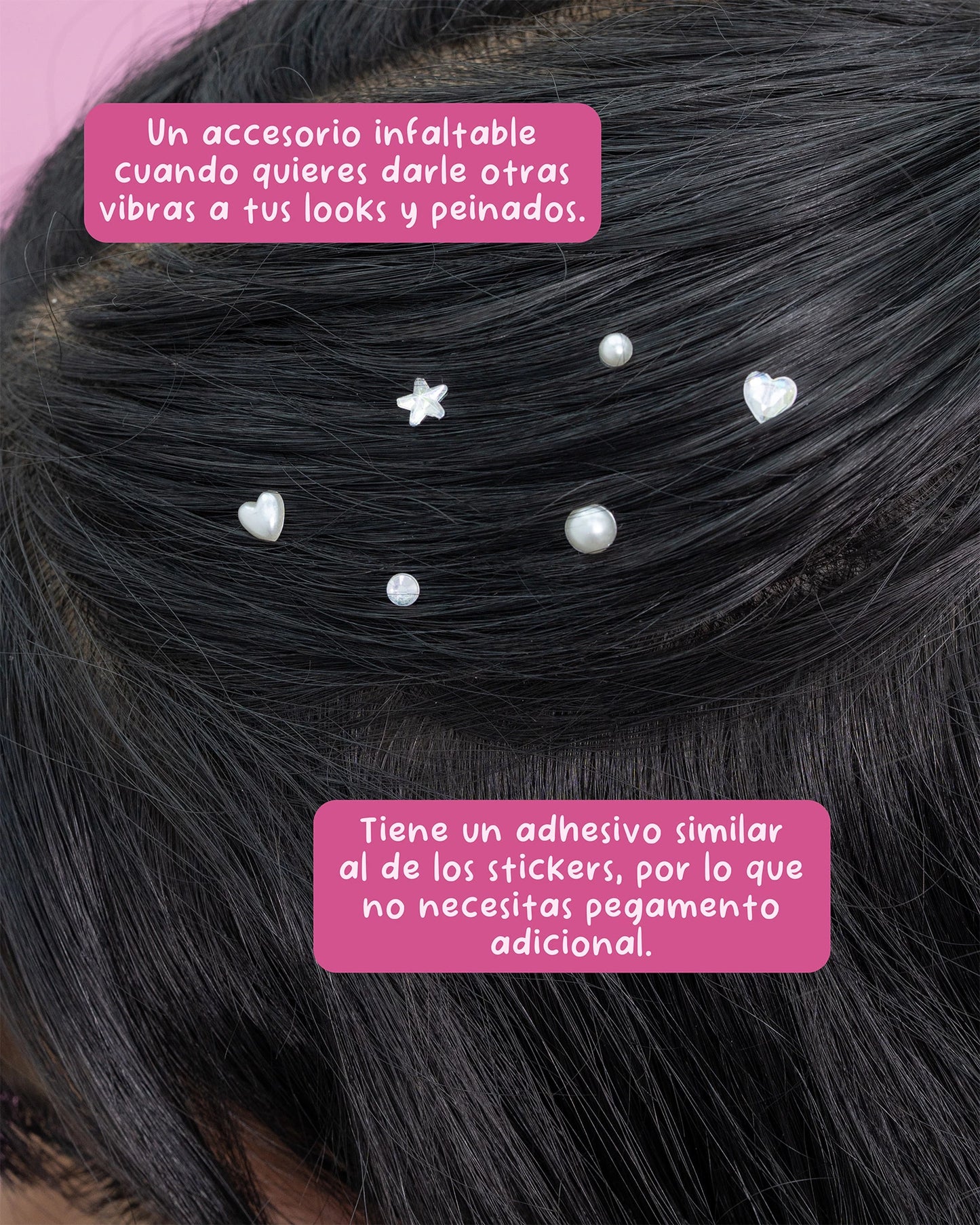 Sticker de Perlitas Corazones y Estrellas Adhesivas para Cabello Trendy - Amorisa Accesorios