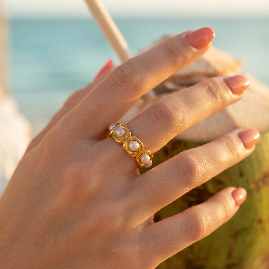 anillo perlado verano en acero inoxidable