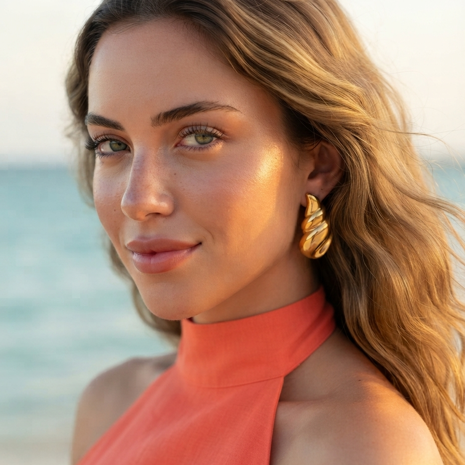 aretes caracol de acero inoxidable chapados en oro 18k