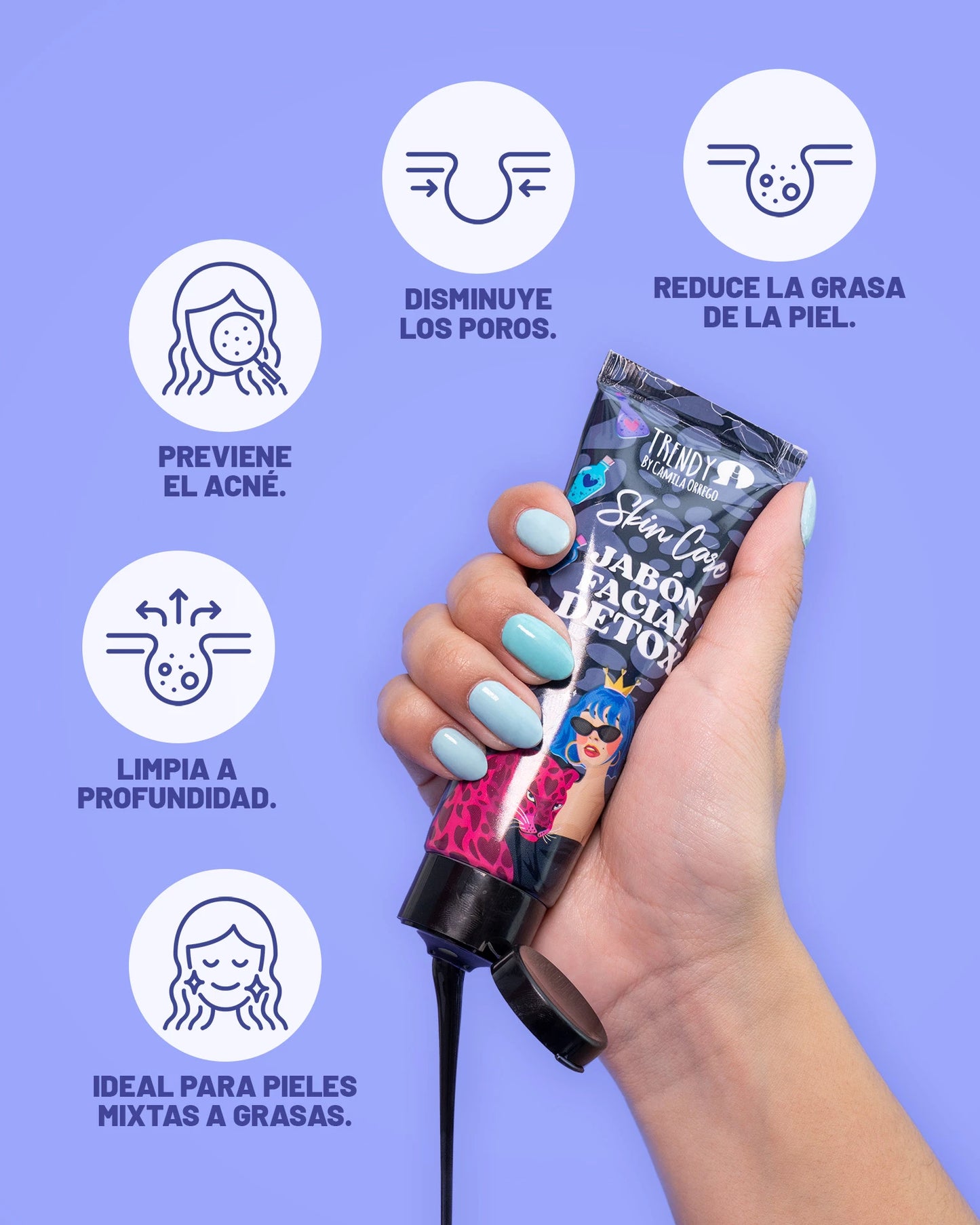 Jabón Facial Détox Trendy con Carbón Activado para Piel Grasa y Mixta - Amorisa Accesorios