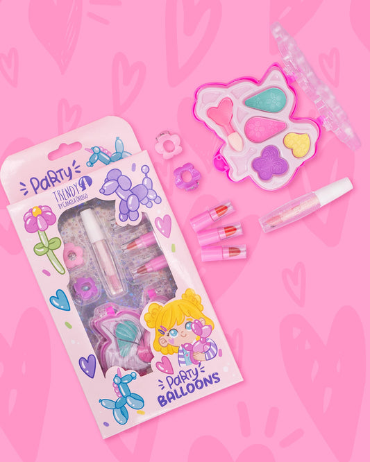 Kit de Maquillaje para Niñas Party Balloons Trendy Sombras Pastel y Labiales - Amorisa Accesorios