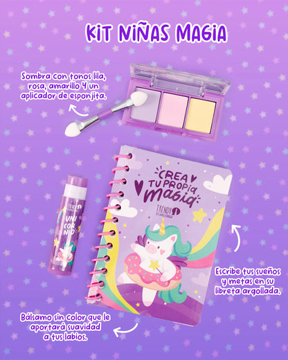 KIT DE MAQUILLAJE PARA NIÑAS MAGIA TRENDY - CON LIBRETA